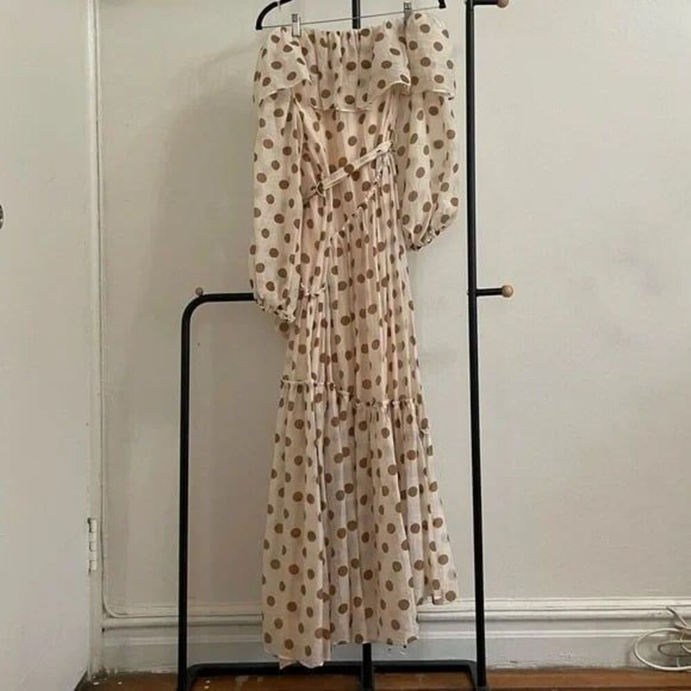 MNG | MANGO | Drop/Off the Shoulder Polka Dot Ruffle Maxi Dress | Size 2 - Picture 4 of 5